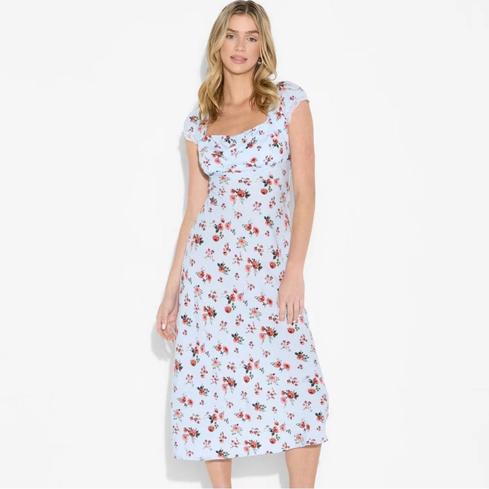 Wild Fable Blue Floral Midi Coquette Demure Dress Size M